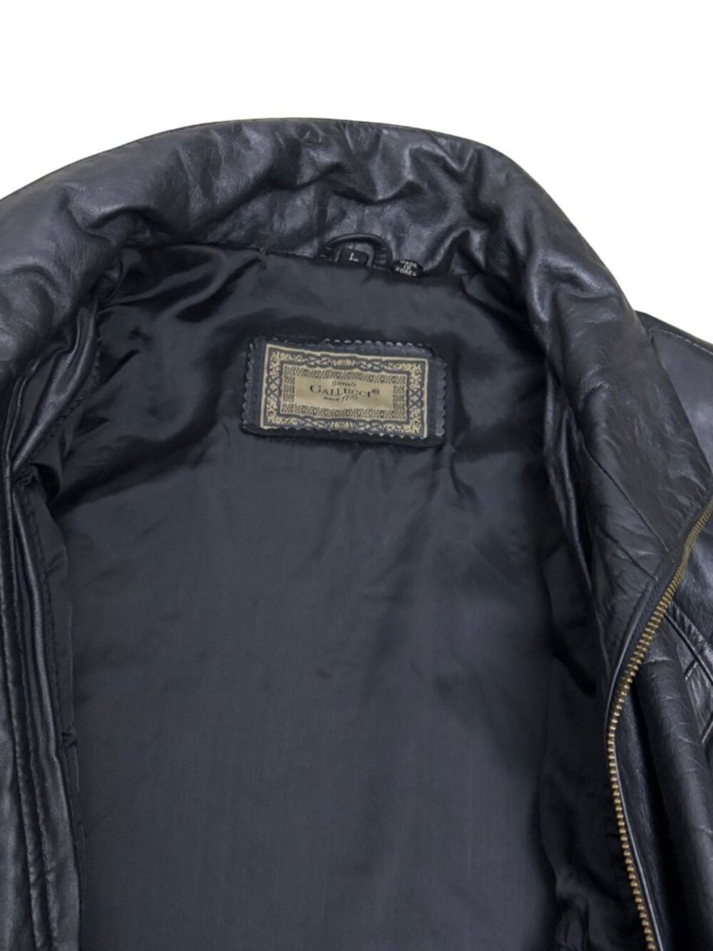 Vintage GALLUCCI LEATHER Coat Korean Bomber Black Retro Jacket Mens Large - Picture 5 of 6